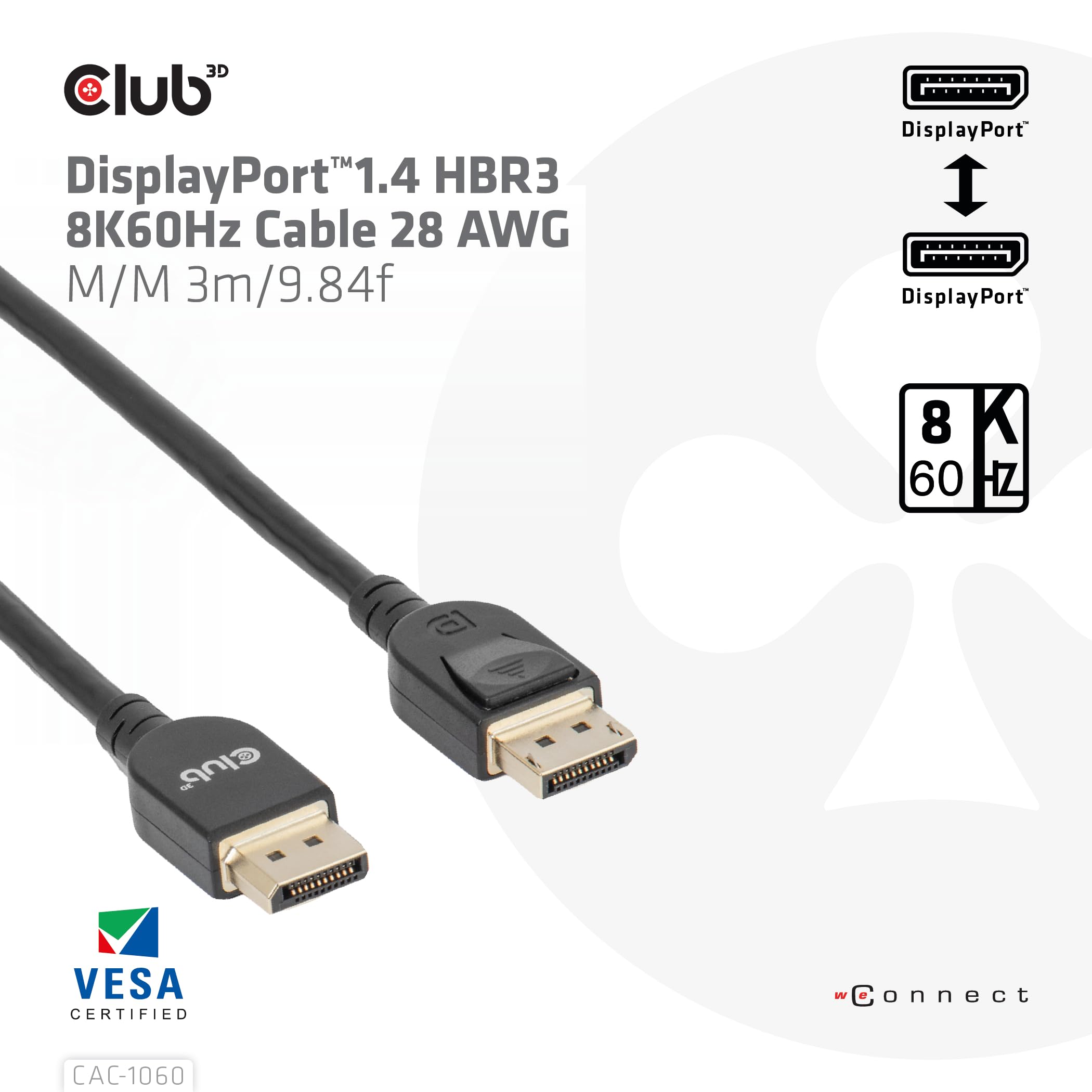 Club3D DisplayPort 8K 60Hz 3mケーブル